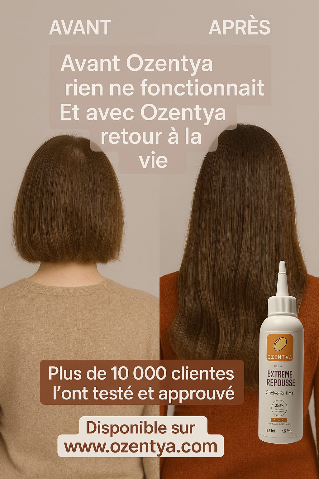 Pack pouss cheveux fins Ozentya, Faites pousser vos cheveux  plus vite, naturellement et sans risque
